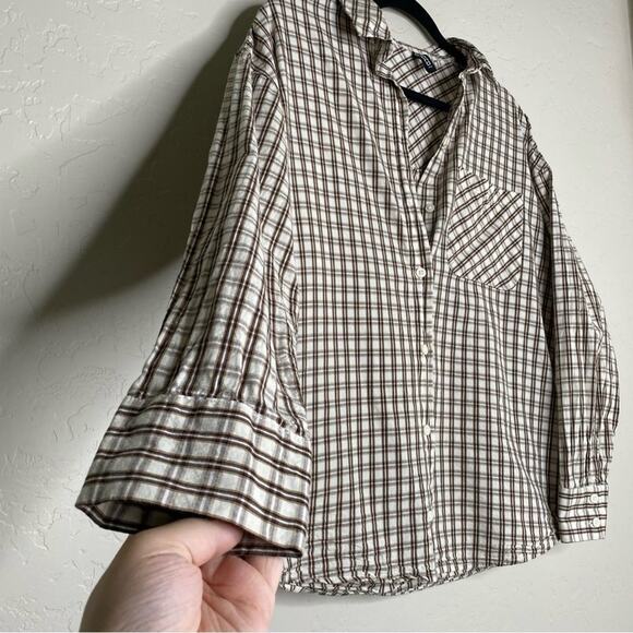 H&M Divided Brown Plaid Oversized Cotton Lightweight Flannel XXS - Picture 2 of 10